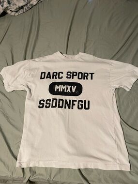 Darc Sport White Tee with Black Graphic Text